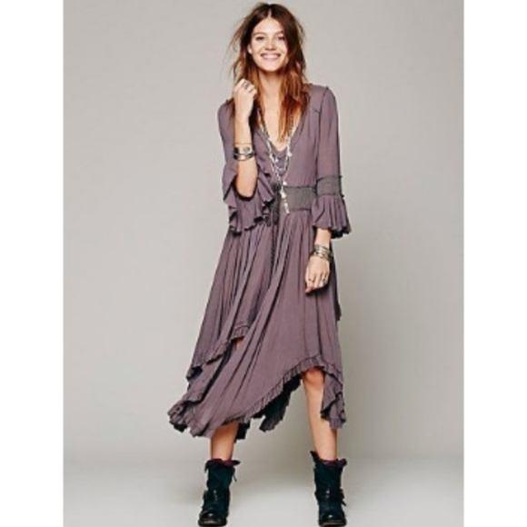 Free People Roomy Ruffle Dress RARE - Picture 2 of 8